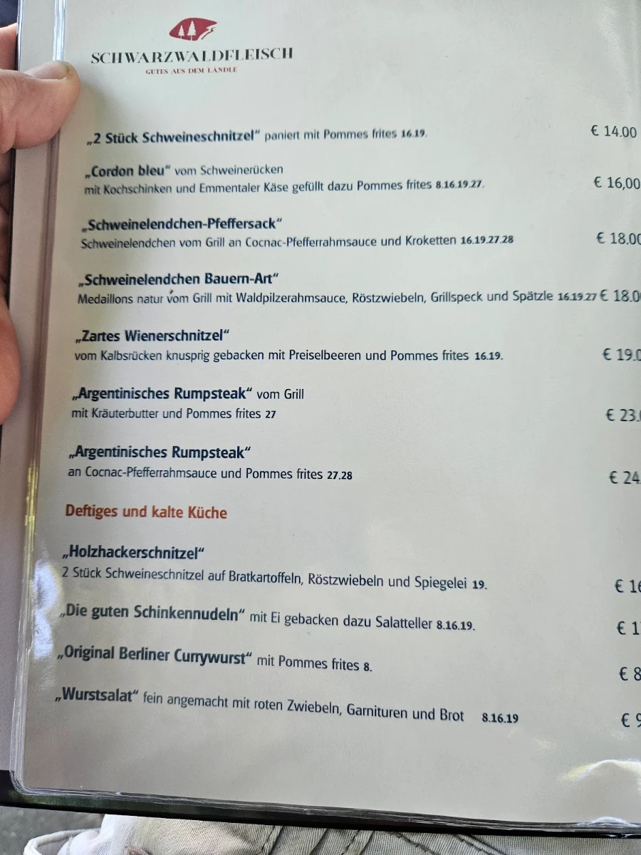 Speisekarte, Restaurant Seestüble
