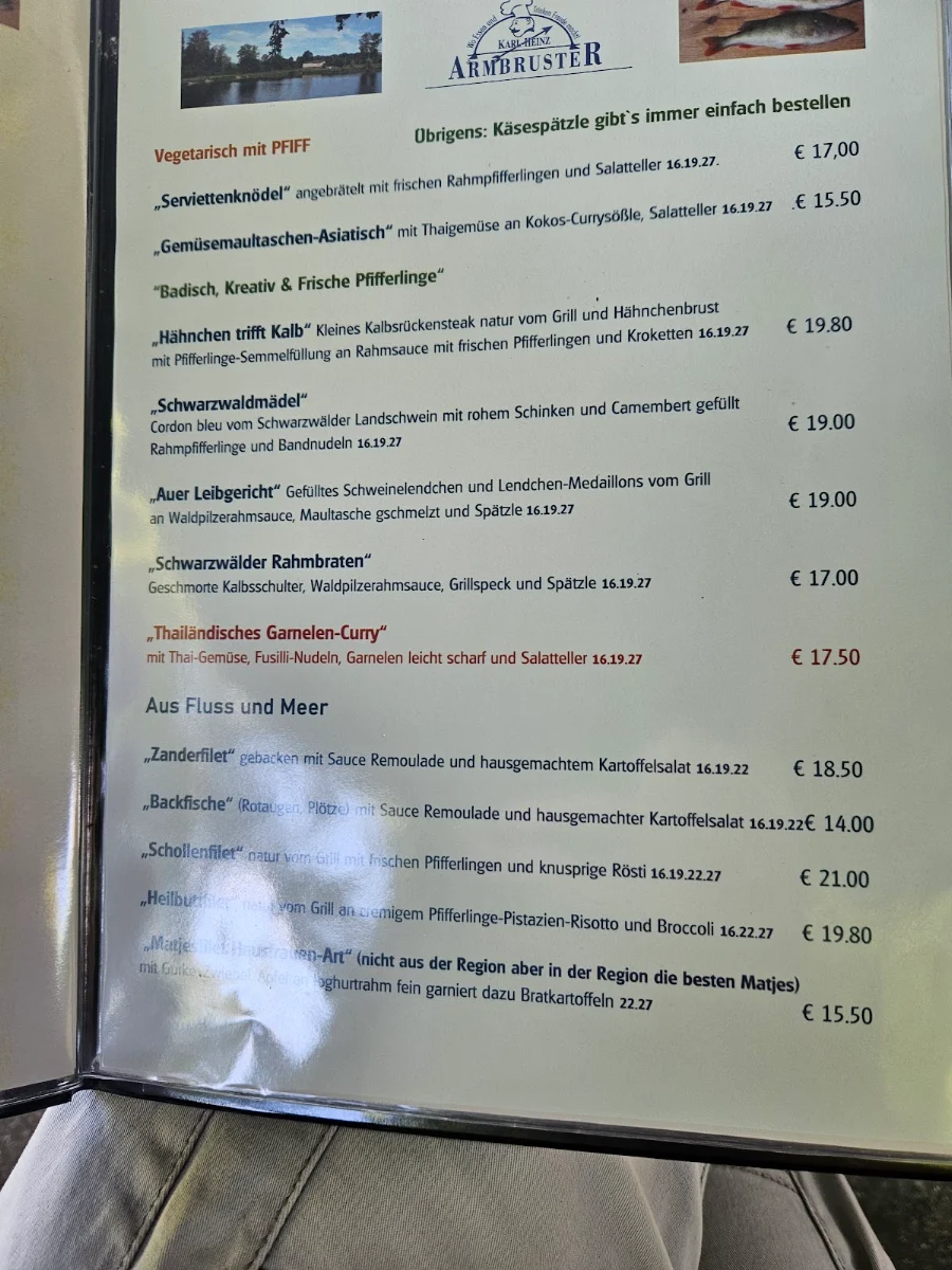 Speisekarte, Restaurant Seestüble