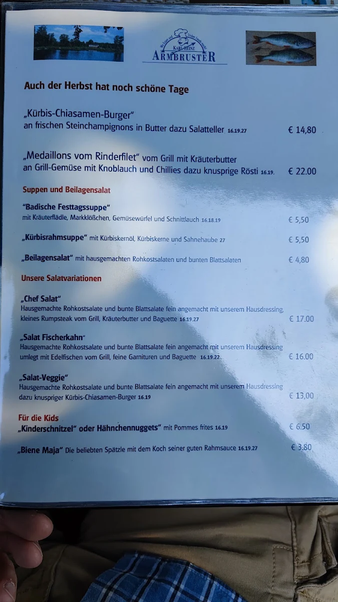 Speisekarte, Restaurant Seestüble