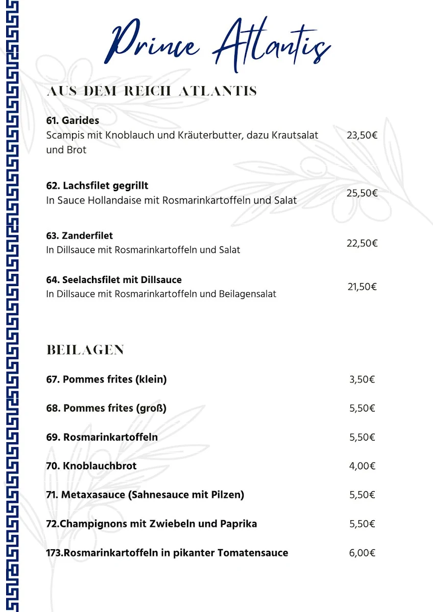 Speisekarte, Prince Atlantis