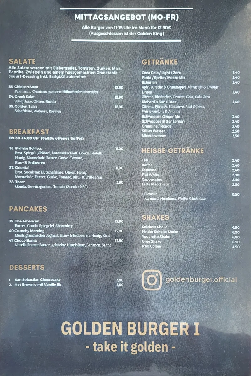 Speisekarte, Golden Burger