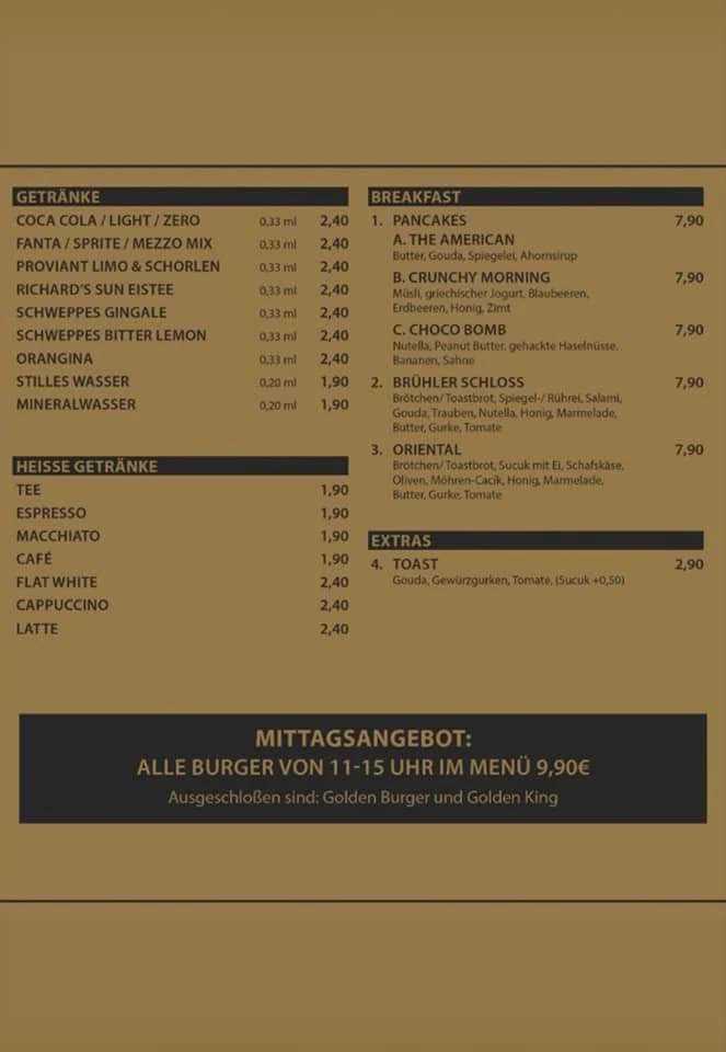 Speisekarte, Golden Burger