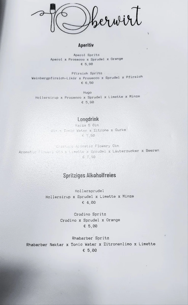 Speisekarte, Oberwirt Perach