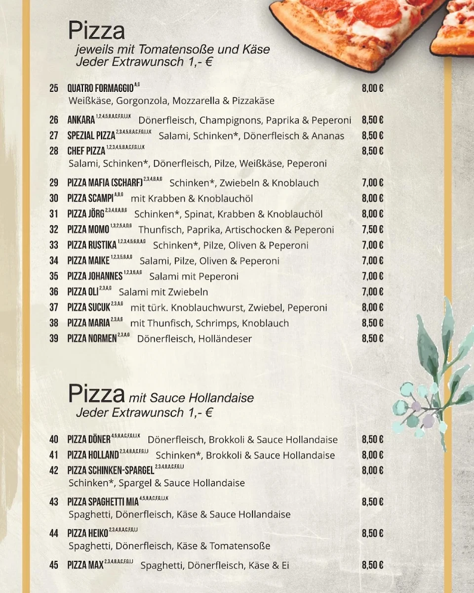 Speisekarte, Pizza Grill Hainich