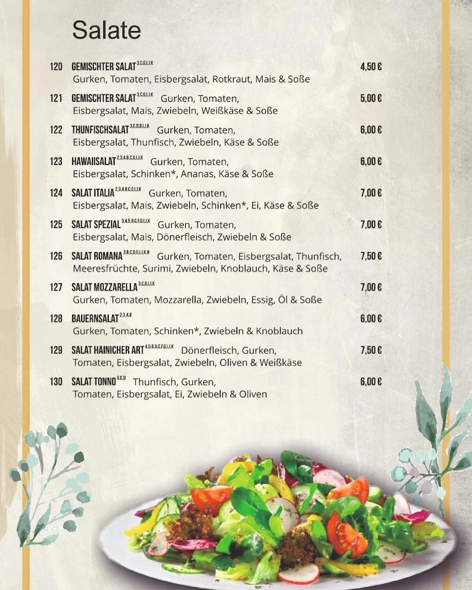 Speisekarte, Pizza Grill Hainich