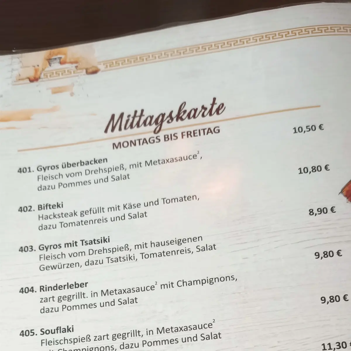 Speisekarte, Restaurant Archimedes