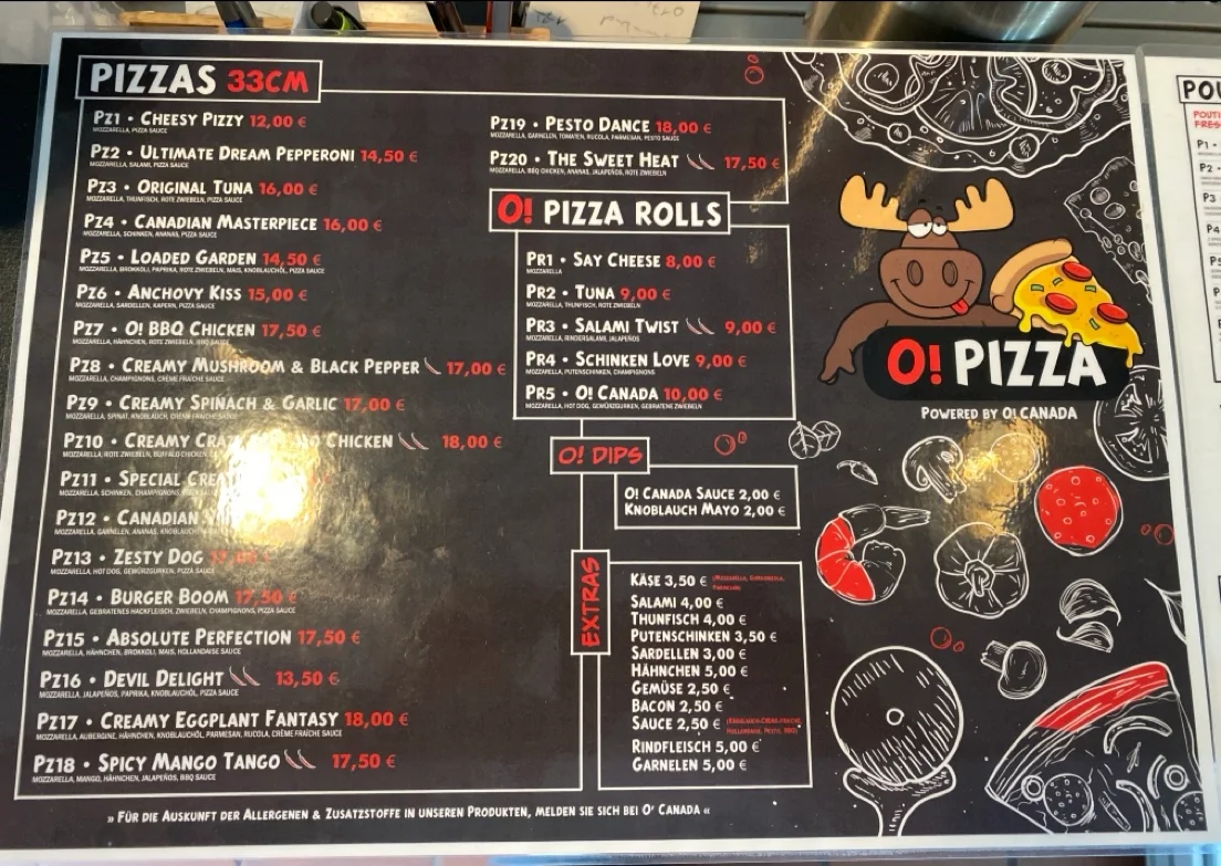 Speisekarte, O! Canada Köln