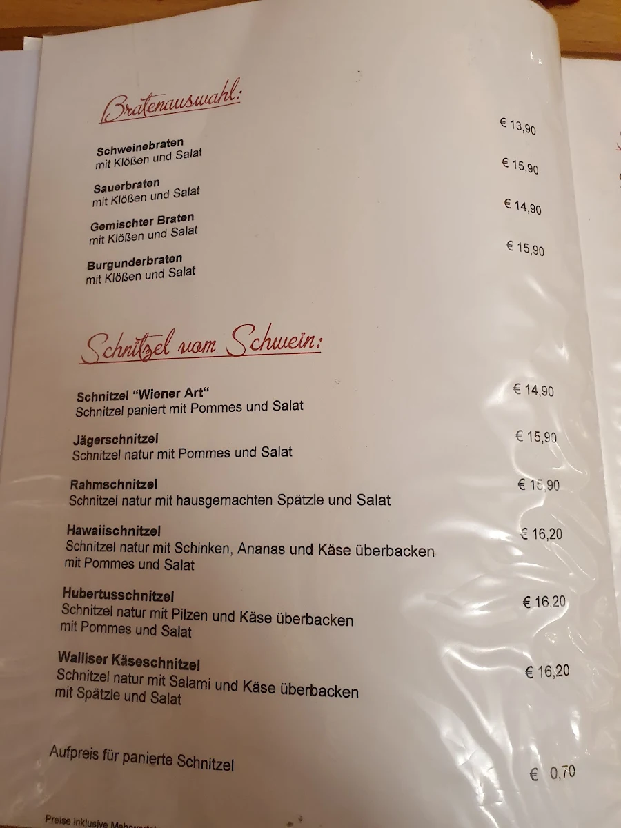 Speisekarte, Gasthaus Kellermann „Schwarzer Adler“