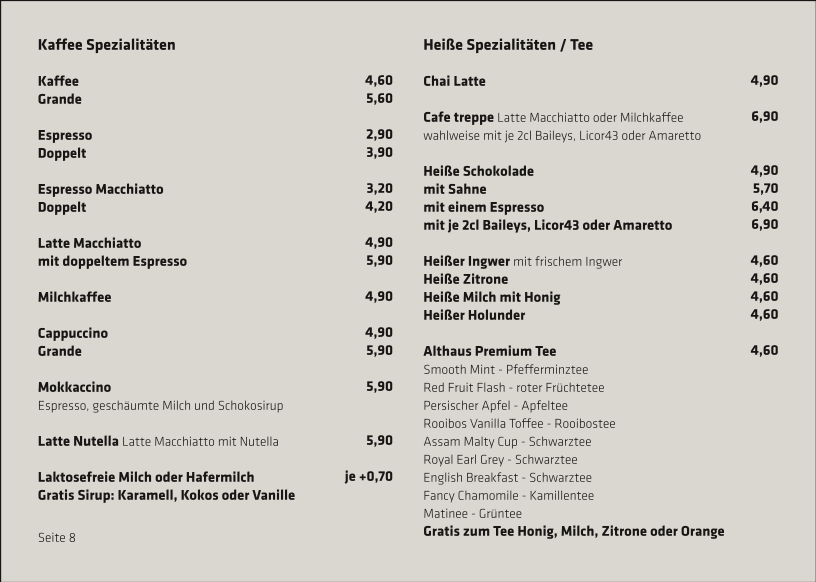 Speisekarte, Cafe treppe