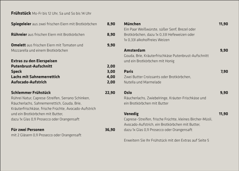 Speisekarte, Cafe treppe
