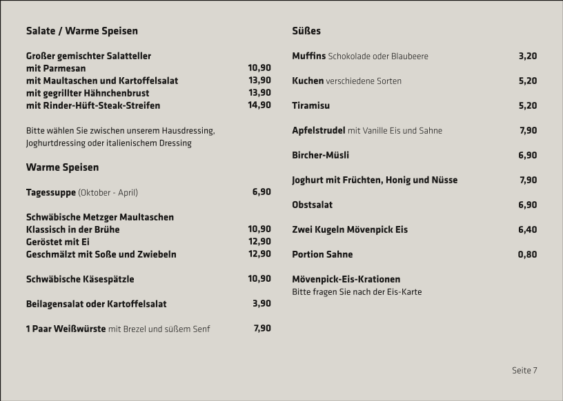 Speisekarte, Cafe treppe