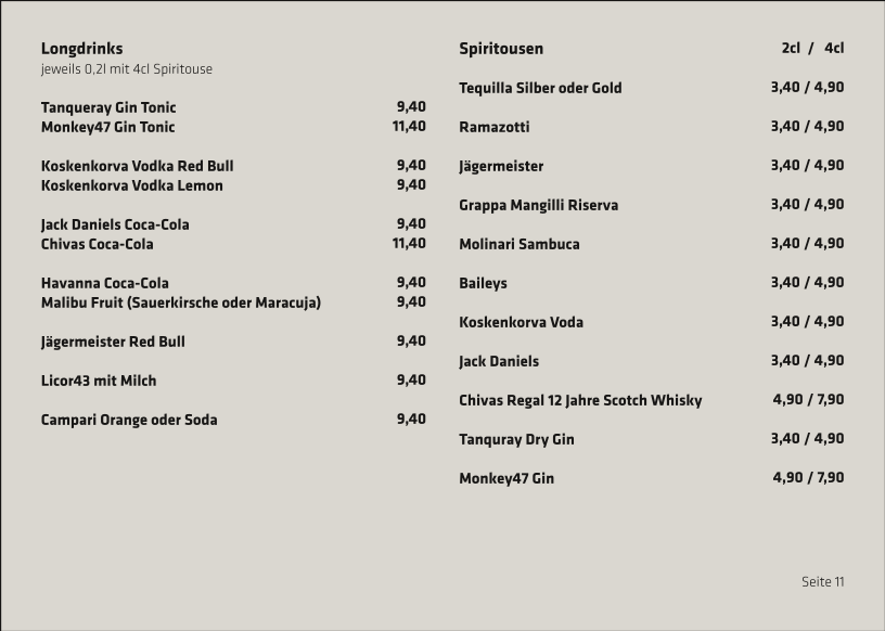 Speisekarte, Cafe treppe