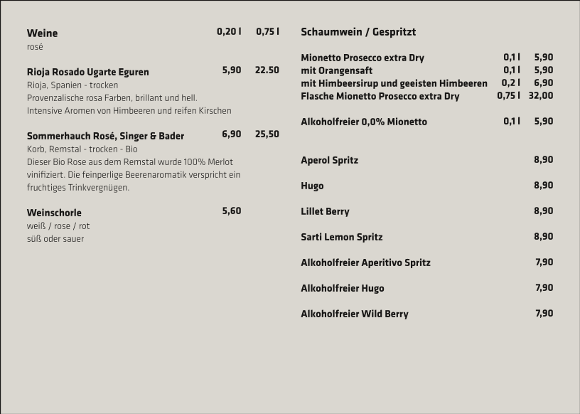 Speisekarte, Cafe treppe