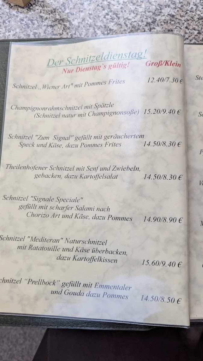 Speisekarte, Gasthof zum Signal