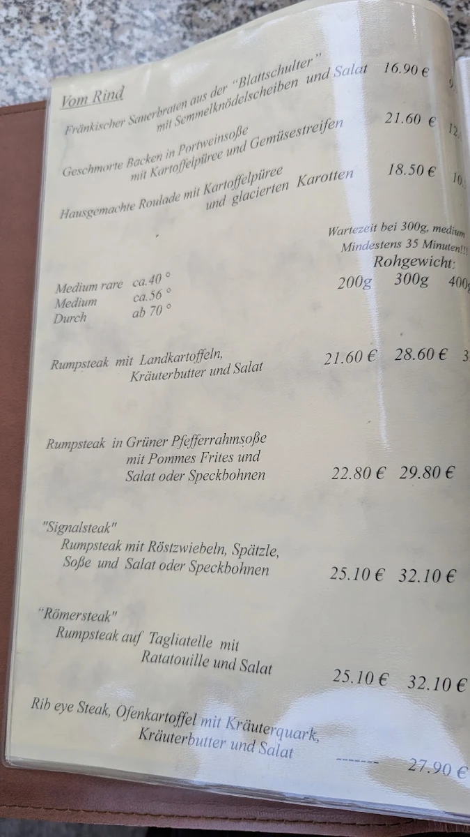 Speisekarte, Gasthof zum Signal