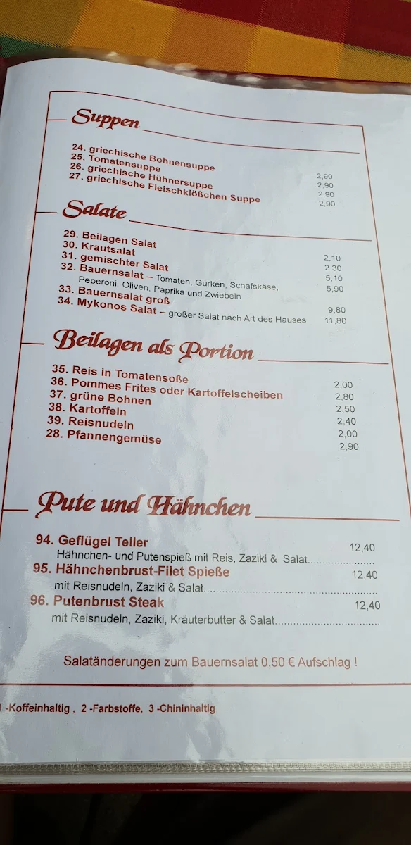 Speisekarte, Restaurant Sirtaki Baar-Ebenhausen