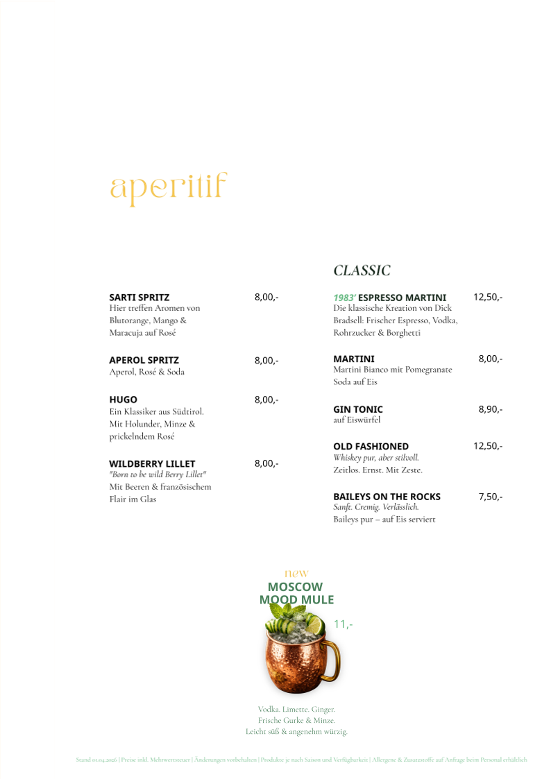 Speisekarte, Fingerly Restobar