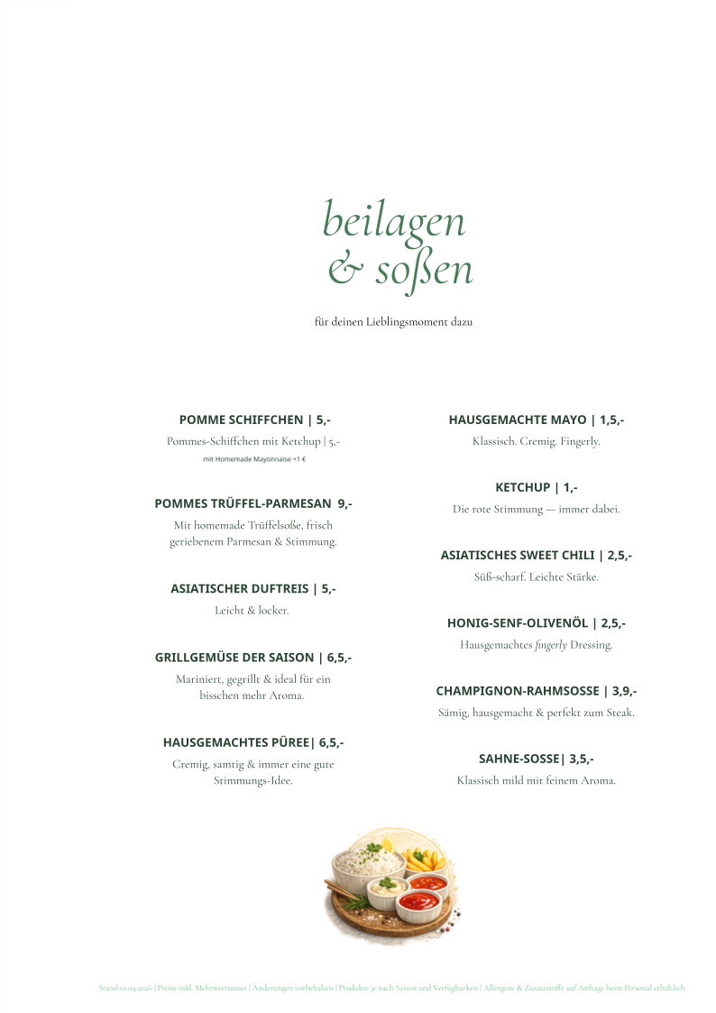 Speisekarte, Fingerly Restobar