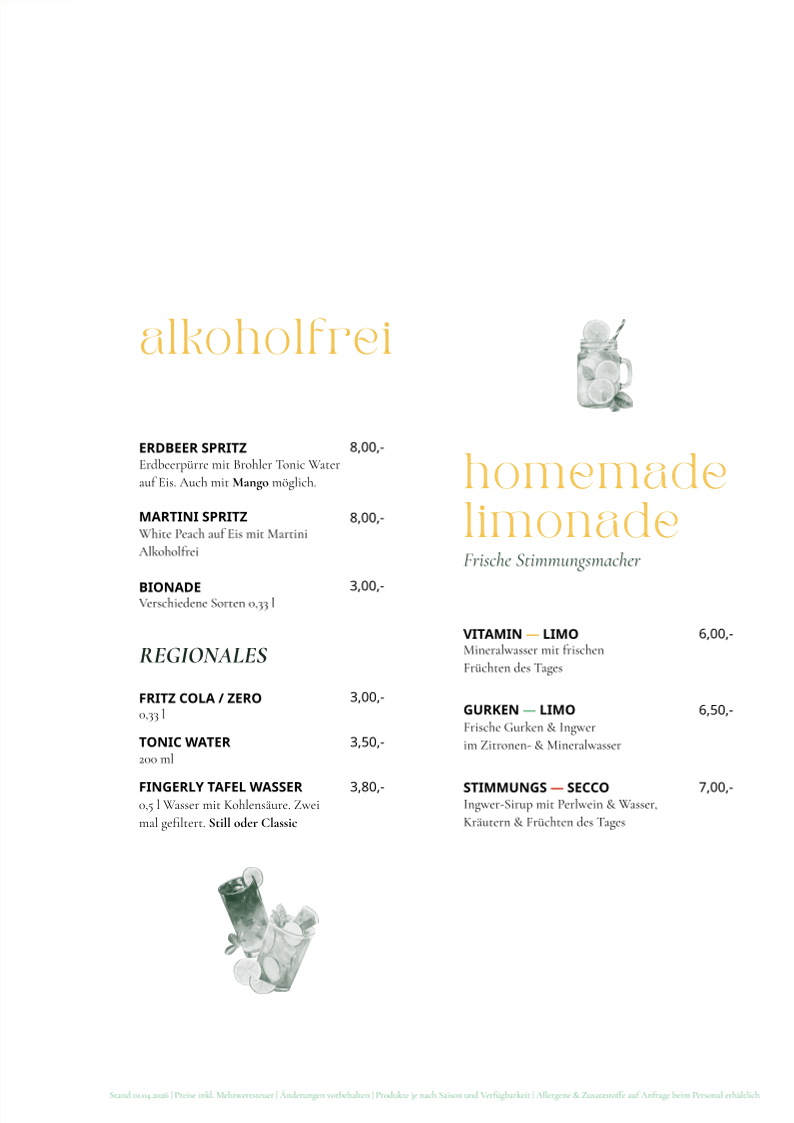 Speisekarte, Fingerly Restobar