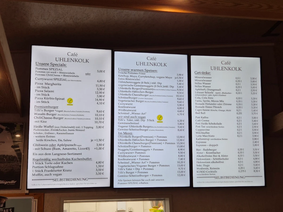 Speisekarte, Café Uhlenkolk