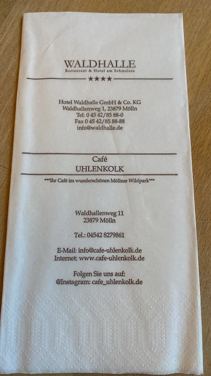 Speisekarte, Café Uhlenkolk