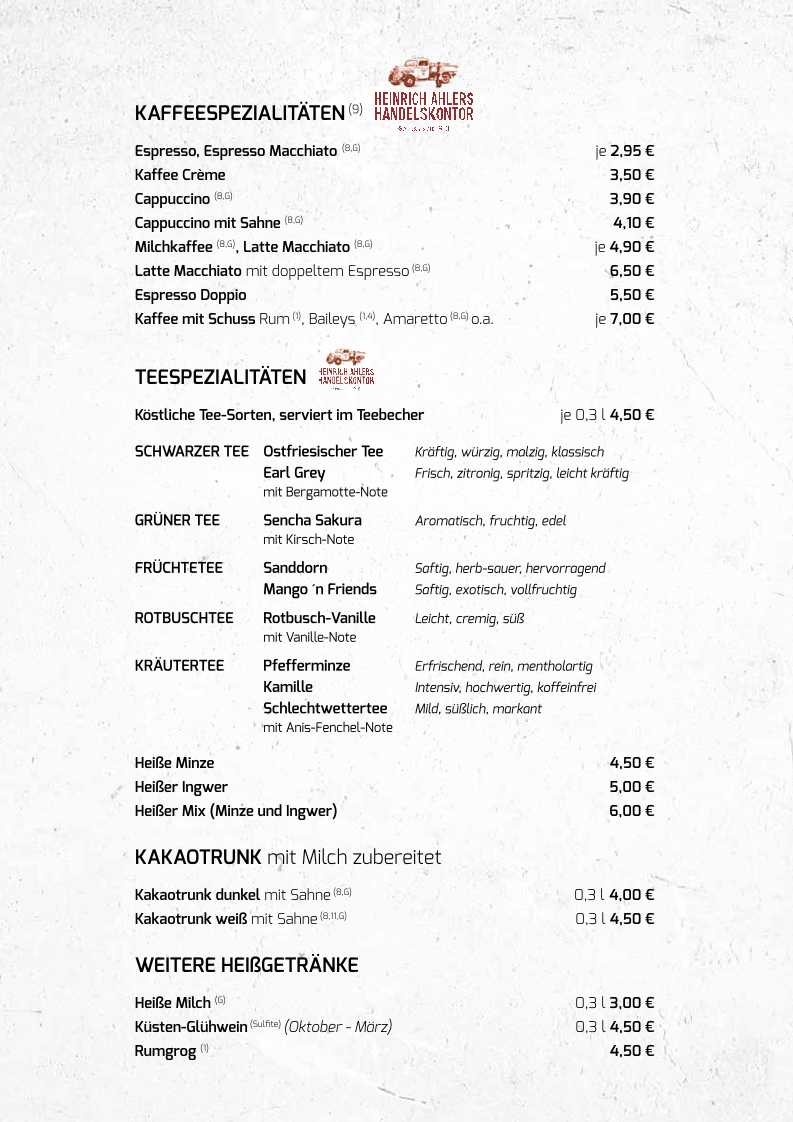 Speisekarte, Leuchtfeuer Duhnen