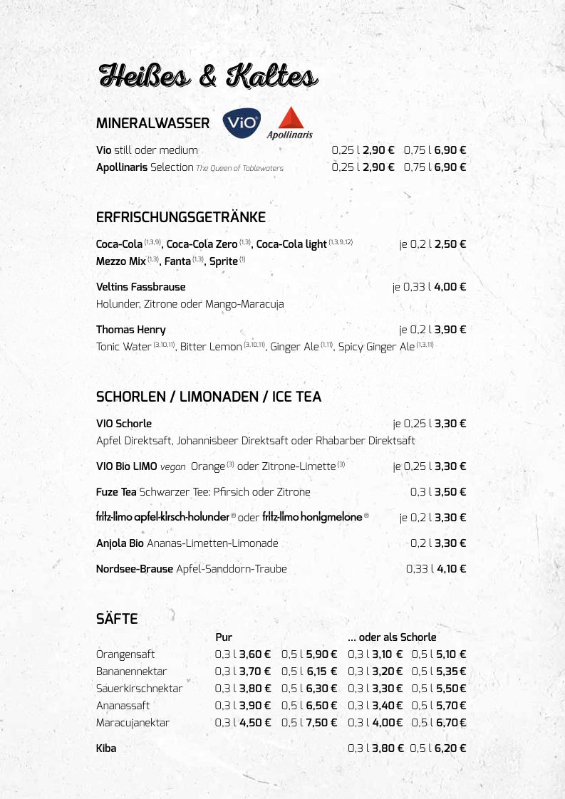 Speisekarte, Leuchtfeuer Duhnen