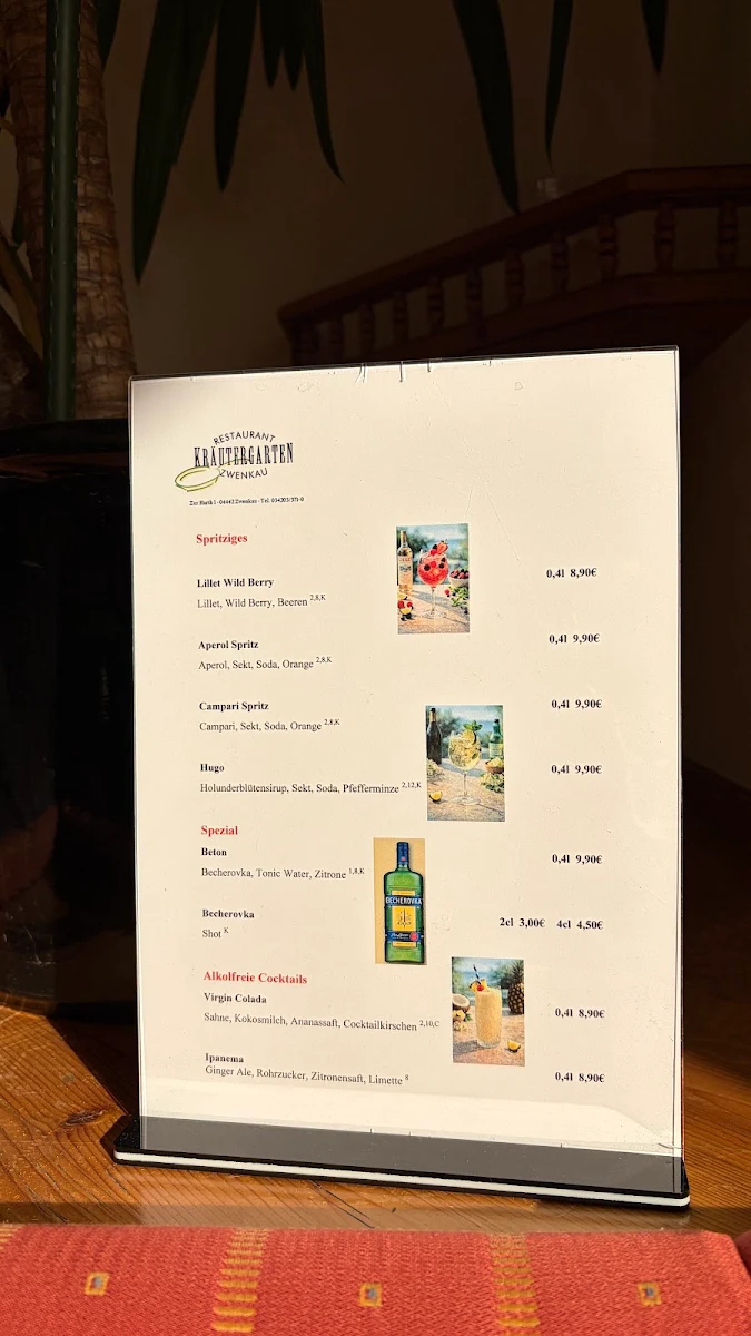 Speisekarte, Restaurant Kräutergarten Zwenkau