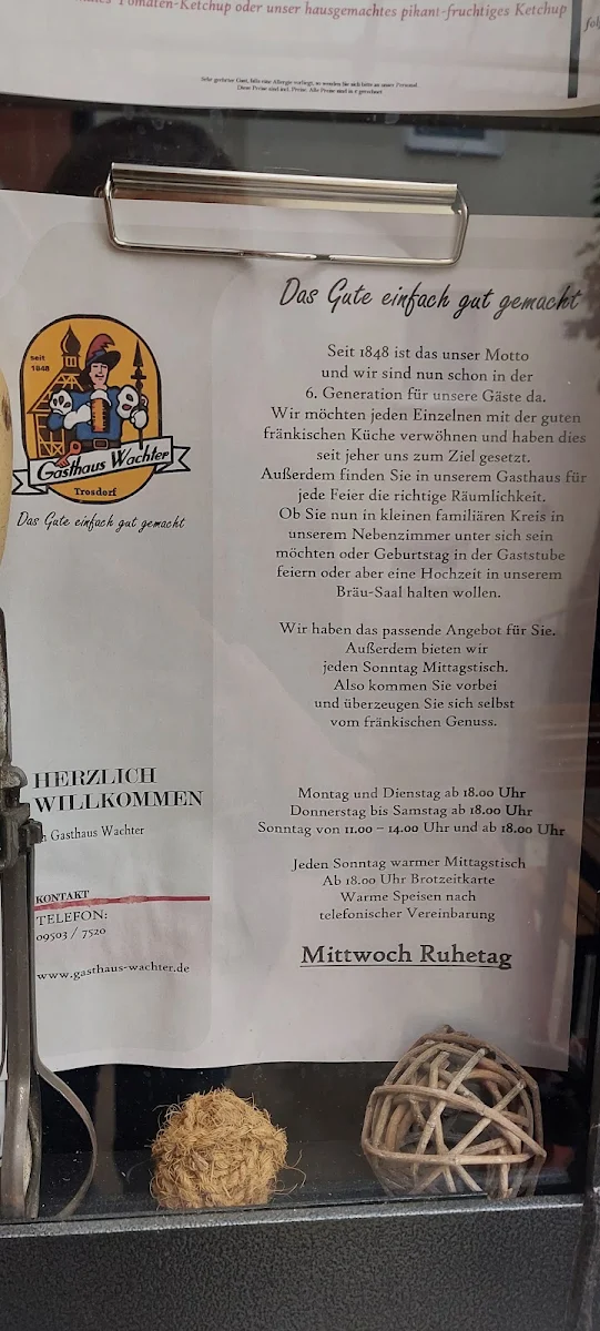 Speisekarte, Gasthaus Wachter