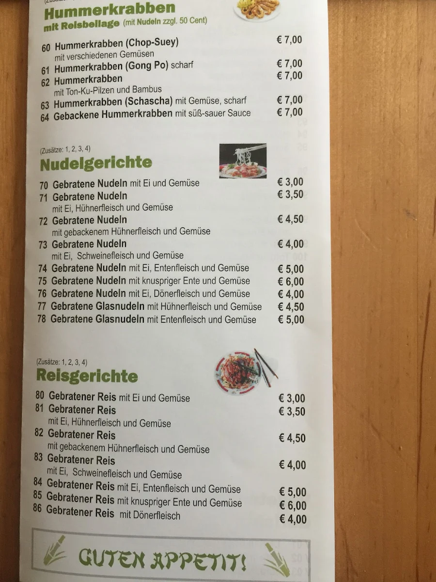 Speisekarte, Asia Bistro - Grüner Bambus
