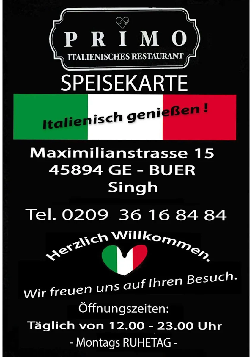 Speisekarte, Primo Italienisches Restaurant