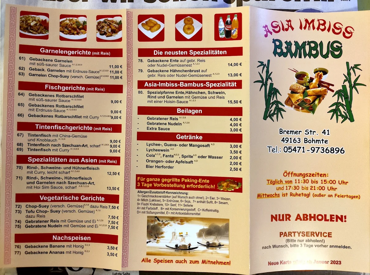 Speisekarte, Restaurant Bambus