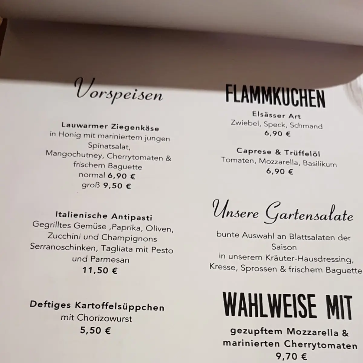 Speisekarte, Hochheimer Terrasse