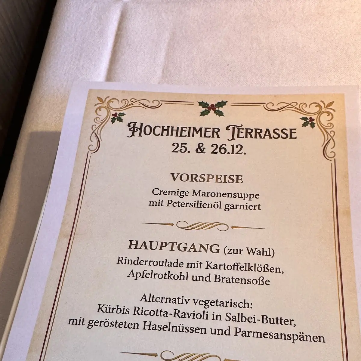 Speisekarte, Hochheimer Terrasse