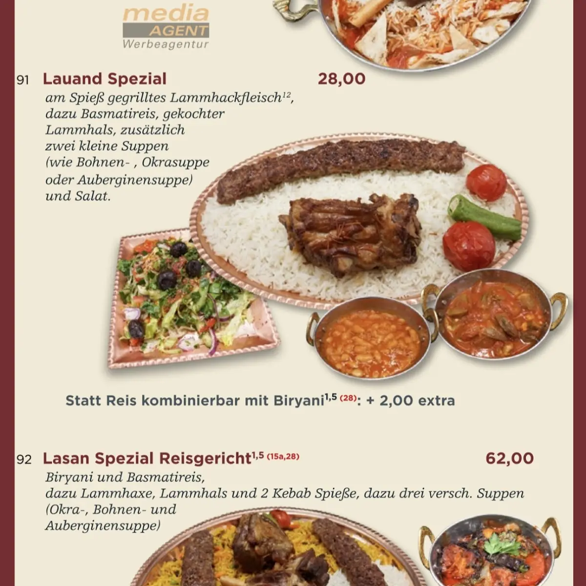Speisekarte, Lasan Restaurant