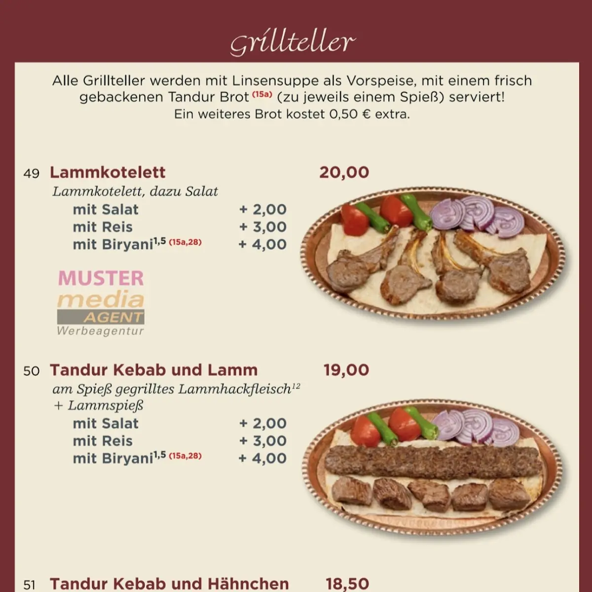 Speisekarte, Lasan Restaurant