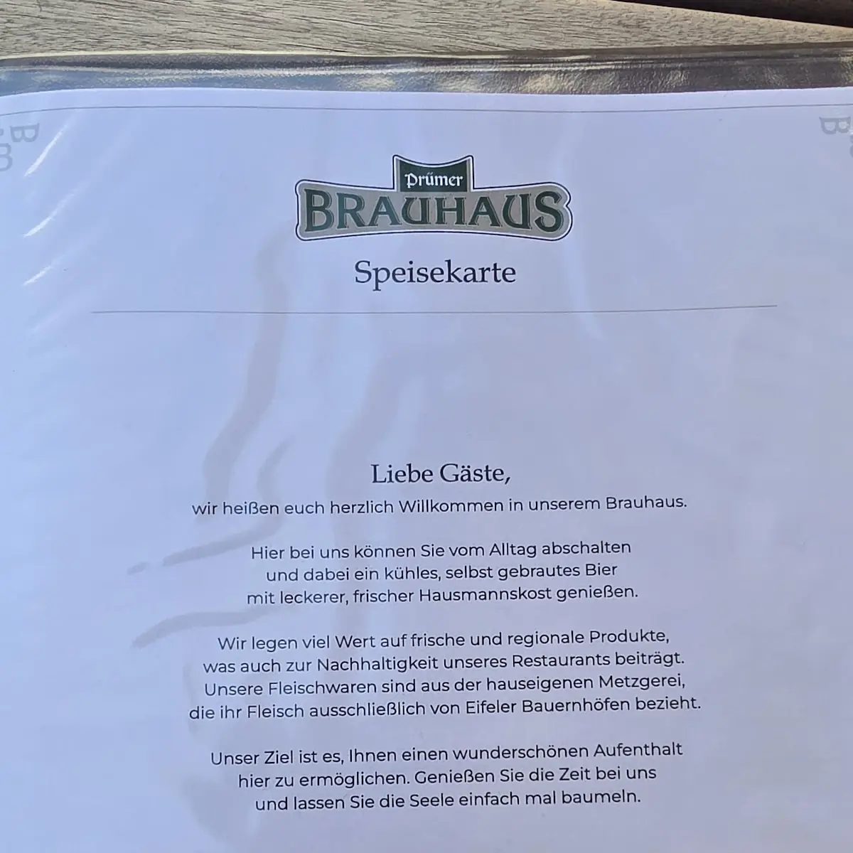 Speisekarte, Prümer Brauhaus