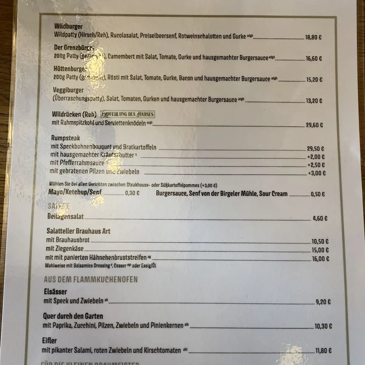 Speisekarte, Prümer Brauhaus