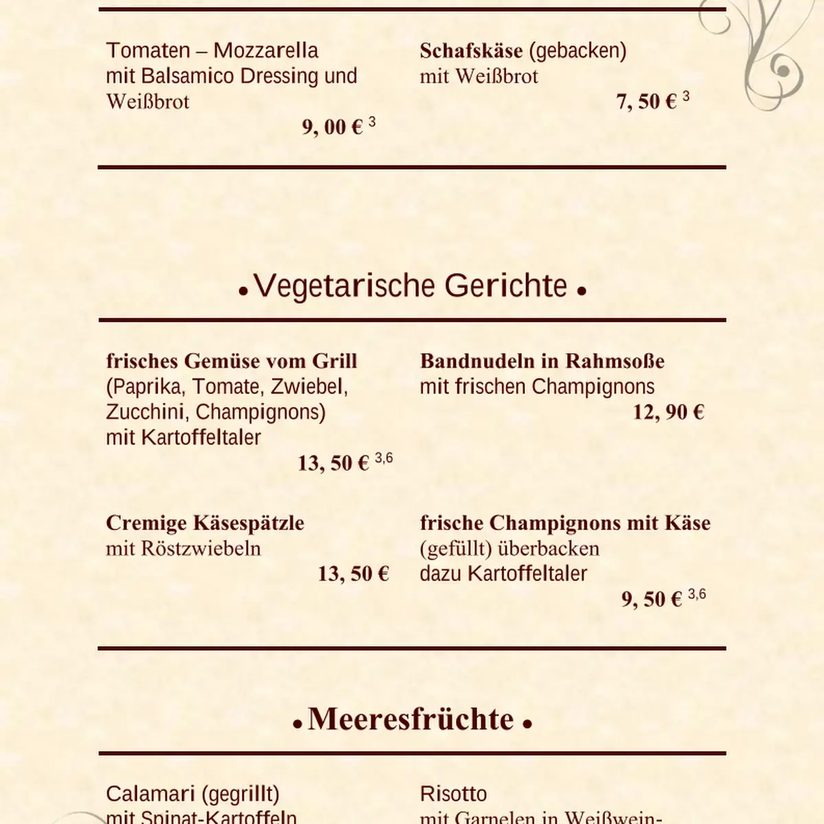 Speisekarte, Restaurant Grund