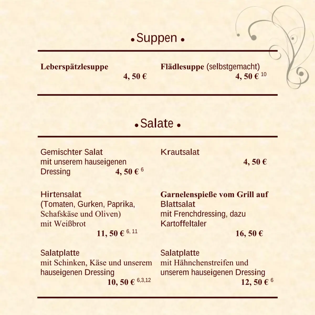 Speisekarte, Restaurant Grund