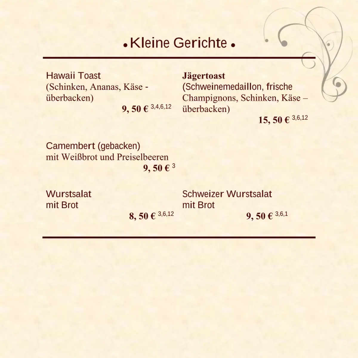 Speisekarte, Restaurant Grund