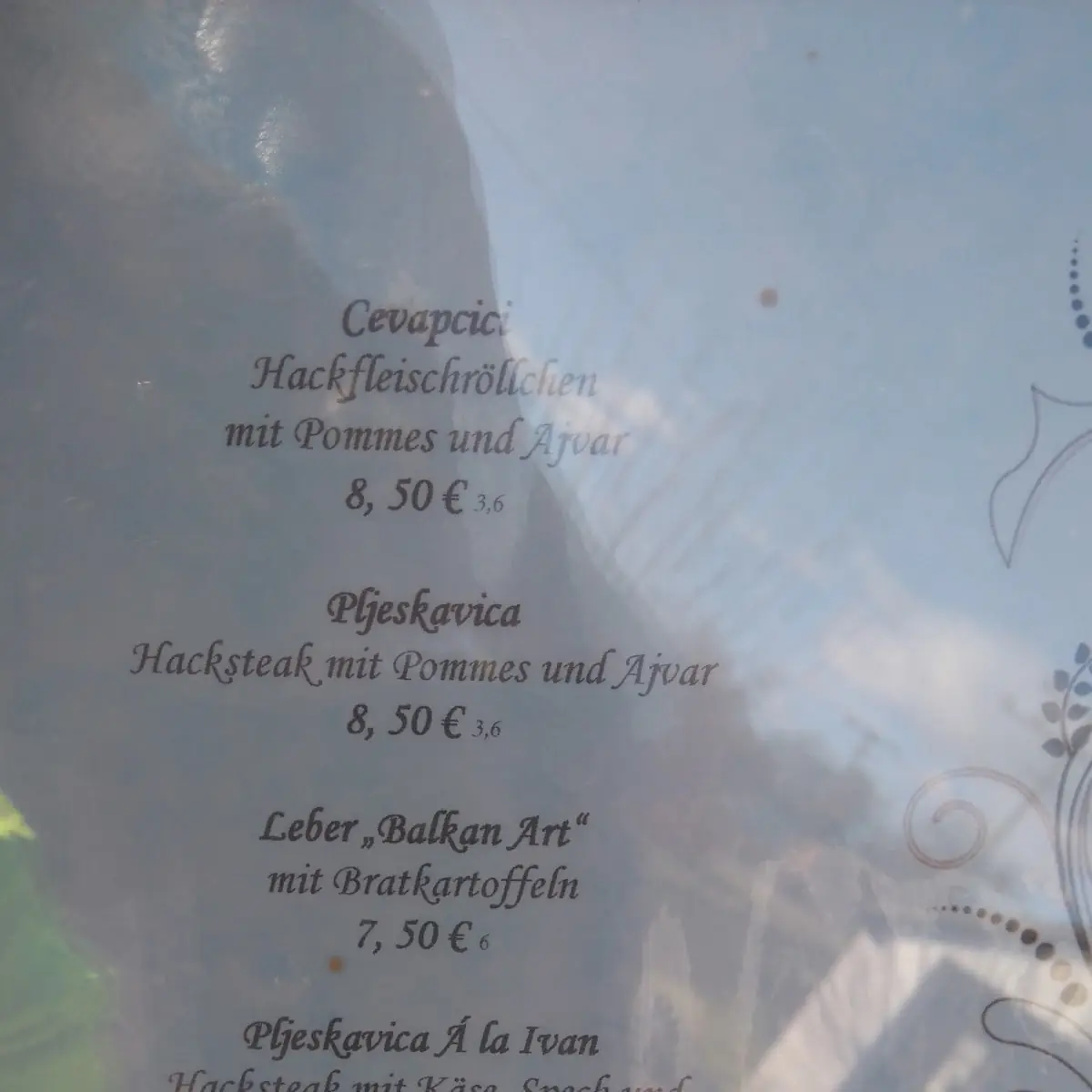 Speisekarte, Restaurant Grund