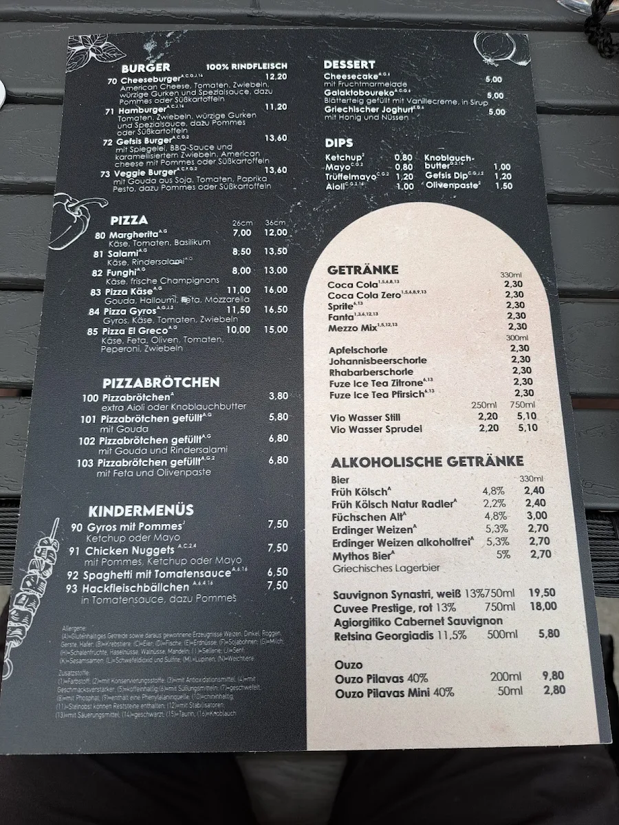 Speisekarte, Gefsis griechisches Schnellrestaurant