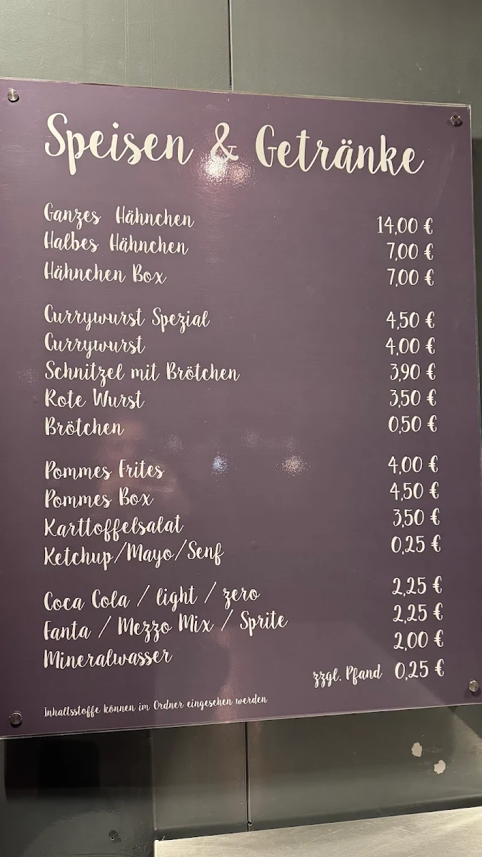 Speisekarte, Grillhähnchen