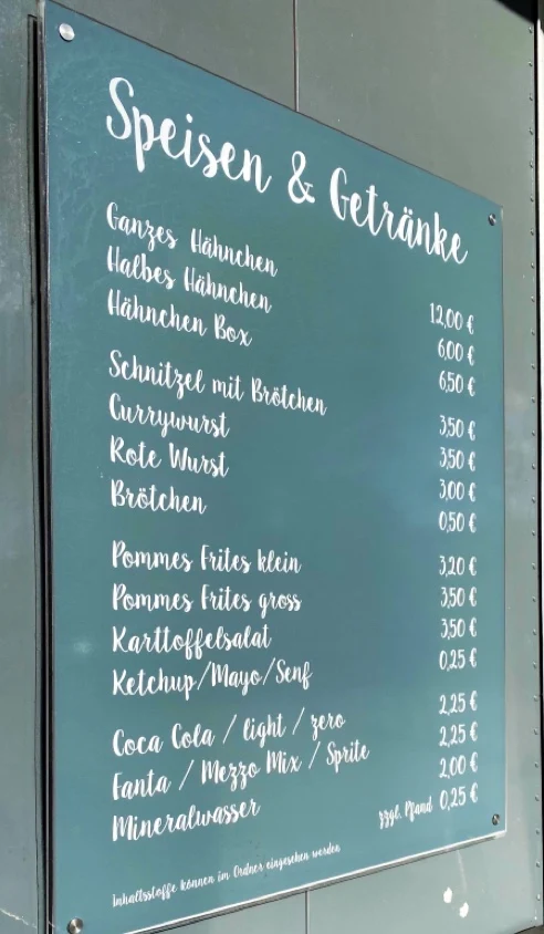 Speisekarte, Grillhähnchen