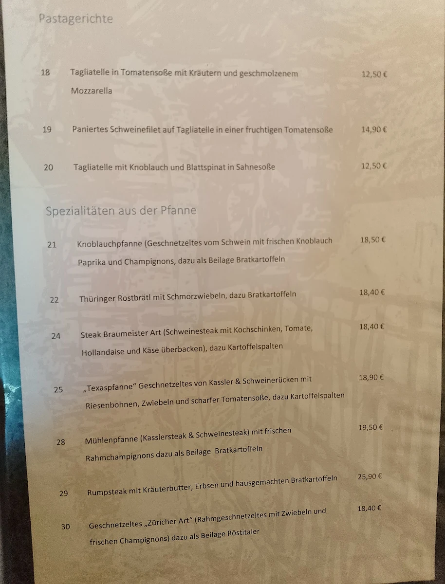 Speisekarte, Zur Wassermühle Krosigk