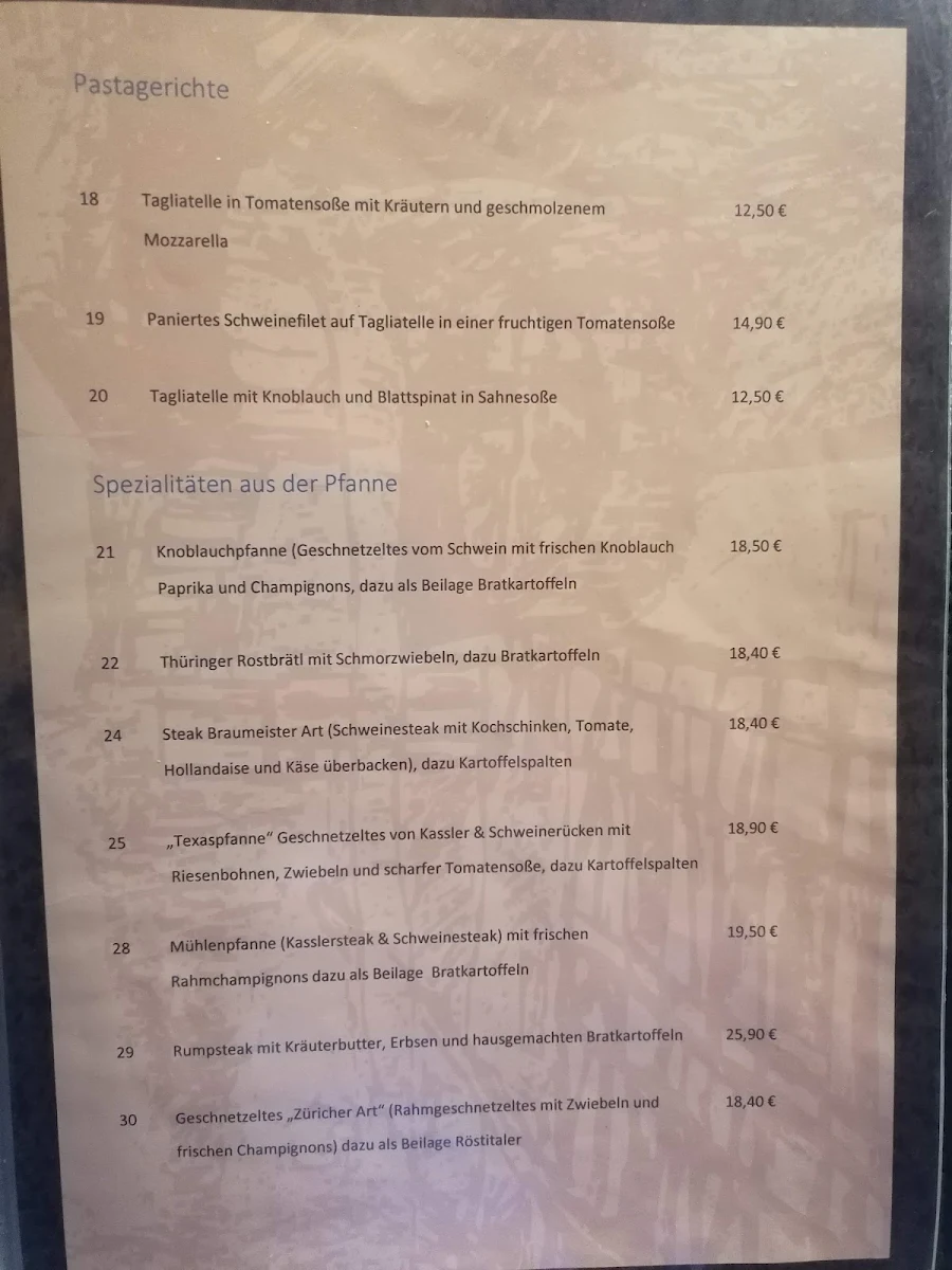 Speisekarte, Zur Wassermühle Krosigk