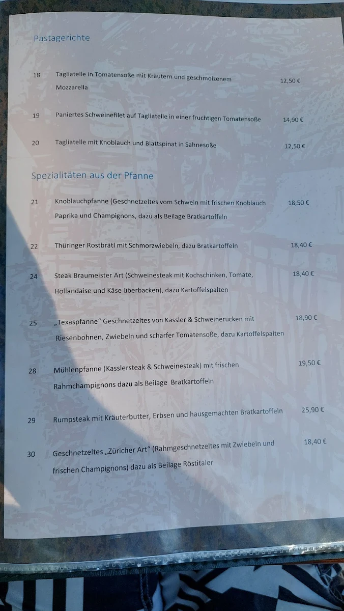 Speisekarte, Zur Wassermühle Krosigk