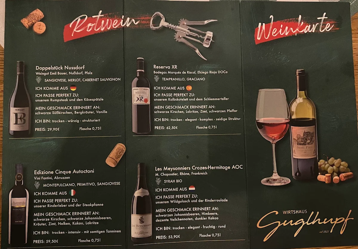 Speisekarte, Wirtshaus Guglhupf