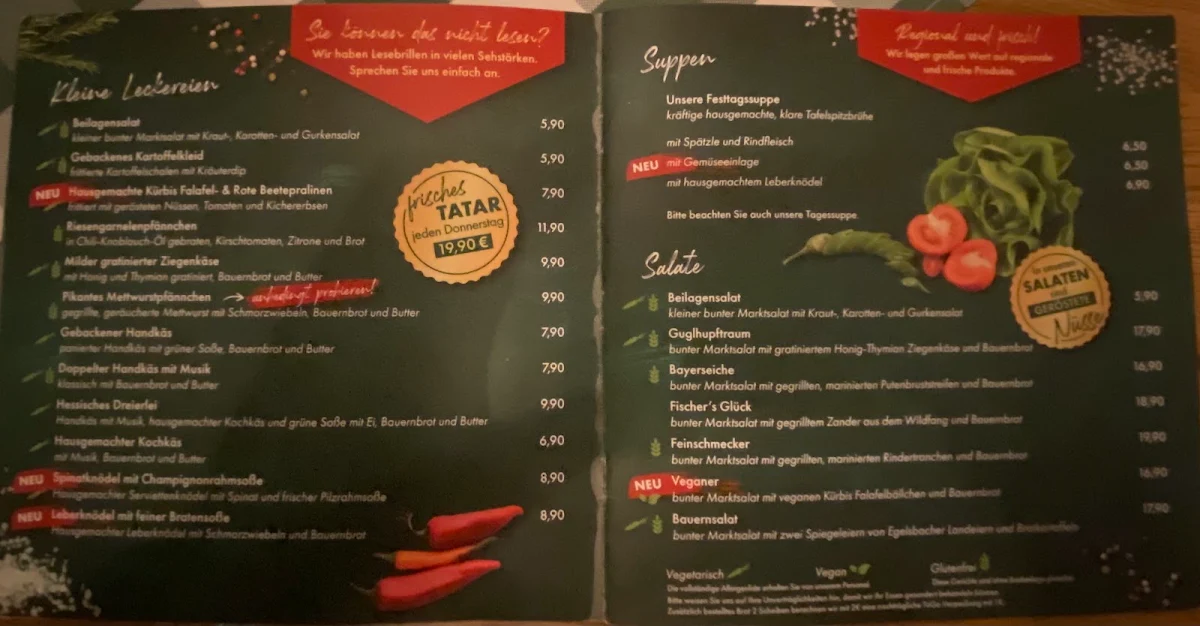 Speisekarte, Wirtshaus Guglhupf